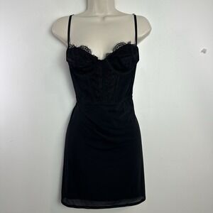 Urban Outfitters Modern Love Bustier Black Mini Dress Sz L Mesh 90s Gothic NWT
